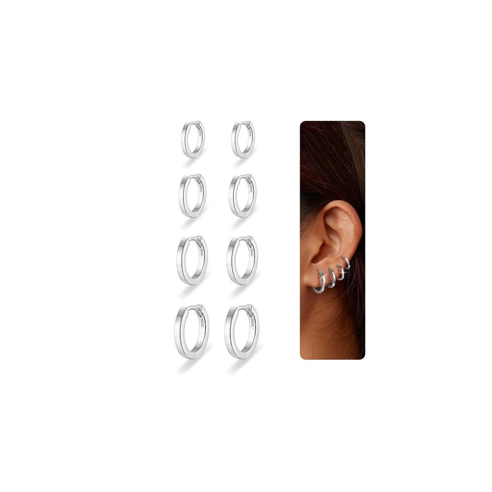 4 Pairs 925 Sterling Silver Hoops Earrings For Women Small Huggies Hoop